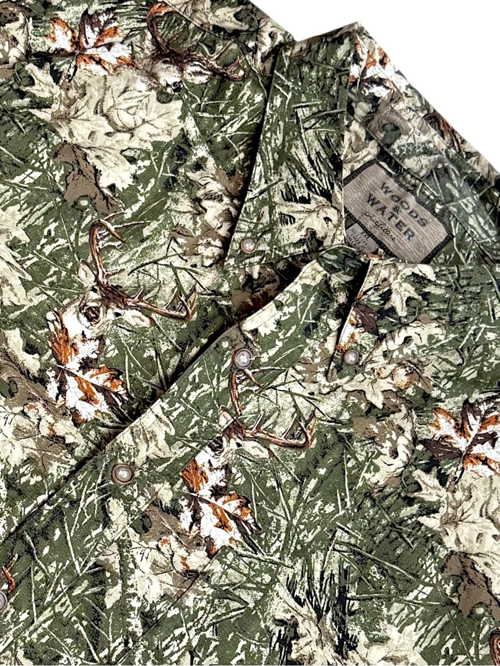 Woods & Water Outfitters Camo Deer Hunting Shirt Mens XXL Button Up Cotton